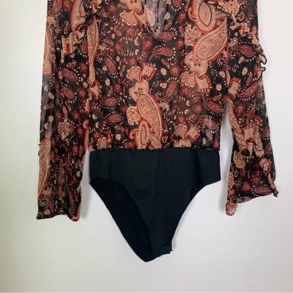 Zara Printed Ruffled Bodysuit Multicolor Sz XS - Picture 8 of 13